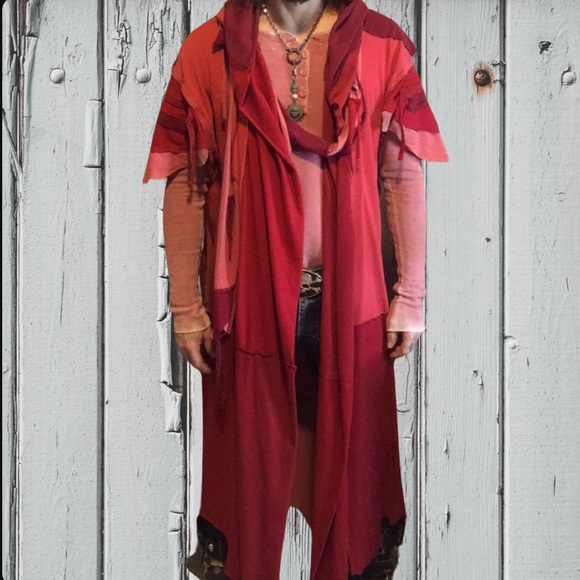 Desert ninja chevron post Apocalyptic t shirt fringe upcycled festival cardigan - Picture 4 of 14